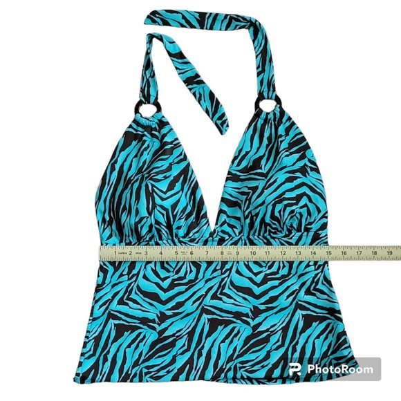 Caribbean Joe Halter Tankini Top Slim Shaper Y2K Retro Animal Print Sz 16 - Picture 7 of 10
